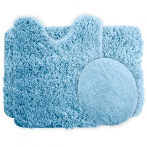 Hastings Home 3 Piece Super Plush Non-Slip Bath Mat Rug Set – Blue