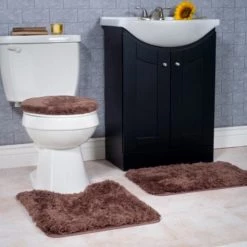 Hastings Home 3 Piece Super Plush Non-Slip Bath Mat Rug Set – Chocolate