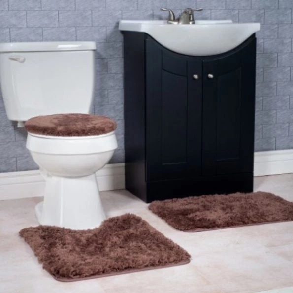 Hastings Home 3 Piece Super Plush Non-Slip Bath Mat Rug Set – Chocolate