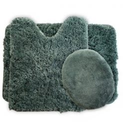 Hastings Home 3 Piece Super Plush Non-Slip Bath Mat Rug Set – Green