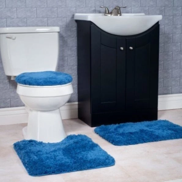 Hastings Home 3 Piece Super Plush Non-Slip Bath Mat Rug Set – Navy