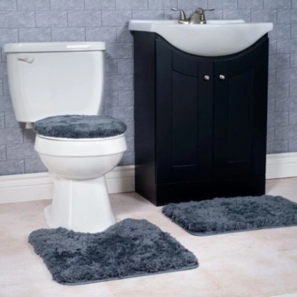 Hastings Home 3 Piece Super Plush Non-Slip Bath Mat Rug Set – Platinum