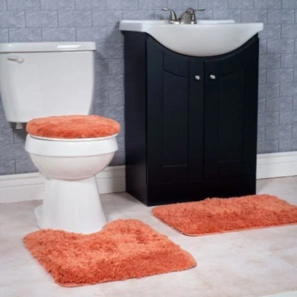 Hastings Home 3 Piece Super Plush Non-Slip Bath Mat Rug Set – Rust