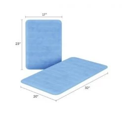 Set of 2 Bathroom Rug Set Memory Foam Mats Striped Microfiber, Non-Slip Absorbent Runner (Blue)