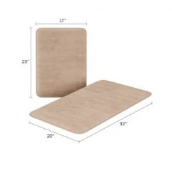 Set of 2 Bathroom Rug Set Memory Foam Mats Striped Microfiber, Non-Slip Absorbent Runner (Taupe)