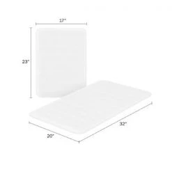 Set of 2 Bathroom Rug Set Memory Foam Mats Striped Microfiber, Non-Slip Absorbent Runner (White)