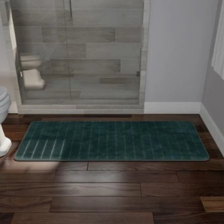 Hastings Home Oversized Bathroom Rug Memory Foam Bath Mat Textured Stripes with Non-Slip Absorbent Runner, Green