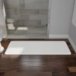 Oversized Bathroom Rug Memory Foam Bath Mat Textured Stripes with Non-Slip Absorbent Runner, White