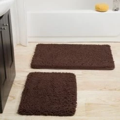 Hastings Home 2 Piece Memory Foam Shag Bath Mat – Chocolate