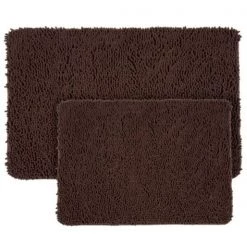 Hastings Home 2 Piece Memory Foam Shag Bath Mat – Chocolate