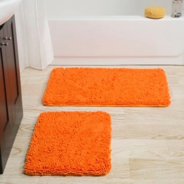 Hastings Home 2 Piece Memory Foam Shag Bath Mat – Orange