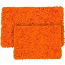 Hastings Home 2 Piece Memory Foam Shag Bath Mat – Orange