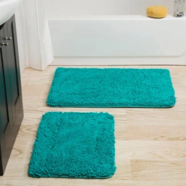 Hastings Home 2 Piece Memory Foam Shag Bath Mat – Seafoam