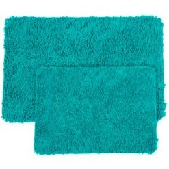 Hastings Home 2 Piece Memory Foam Shag Bath Mat – Seafoam
