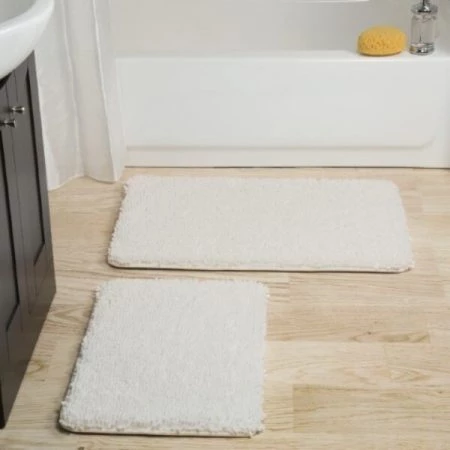 Hastings Home 2 Piece Memory Foam Shag Bath Mat - White