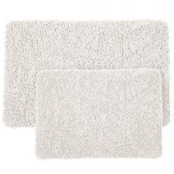 Hastings Home 2 Piece Memory Foam Shag Bath Mat – White