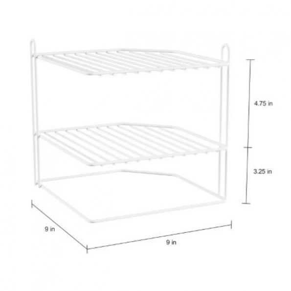 2-Tiered Corner Shelf, Powder Coated Iron Space Saving Storage Organizer for Home or Office