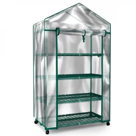 Hastings Home 4-Tier Greenhouse - Portable Mini Gardening Shelving Rack with Cover for Indoor Outdoor Plants