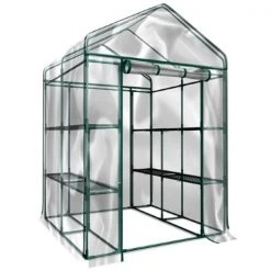 Hastings Home Walk-In Greenhouse, See Through for Observation, Roll Up Door 8 Shelves Plants