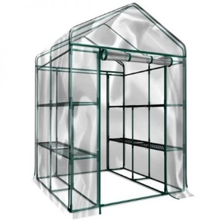 Hastings Home Walk-In Greenhouse, See Through for Observation, Roll Up Door 8 Shelves Plants
