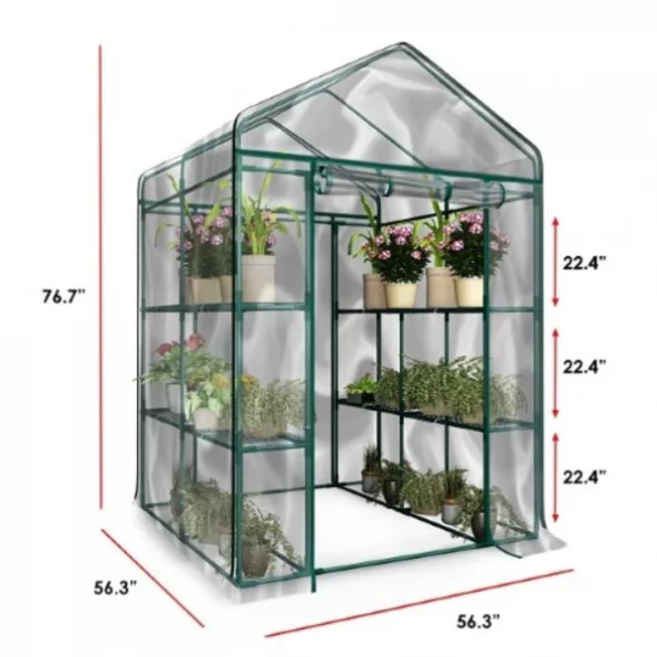 Hastings Home Walk-In Greenhouse, See Through for Observation, Roll Up Door 8 Shelves Plants
