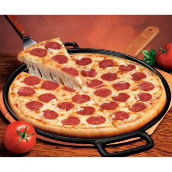 Hastings Home 14-Inch Cast Iron Pizza Pan- Round Skillet for Cooking, Baking and Grilling