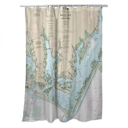 Betsy Drake SH11545 Beaufort Inlet & Part of Core Sound; NC Nautical Map Shower Curtain - 70 x 72 in.
