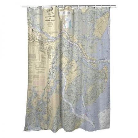 Betsy Drake SH214 Savannah River & Wassaw Sound; GA Nautical Map Shower Curtain - 70 x 72 in.