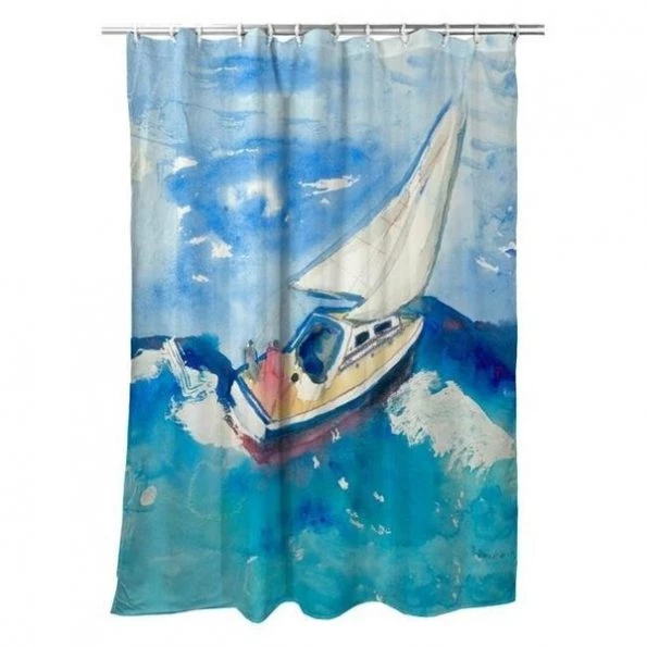 Betsy Drake SH257 70 x 72 in. Betsys Sailboat Shower Curtain