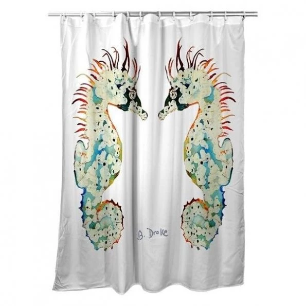 Betsy Drake SH388W Betsys Seahorses White Shower Curtain