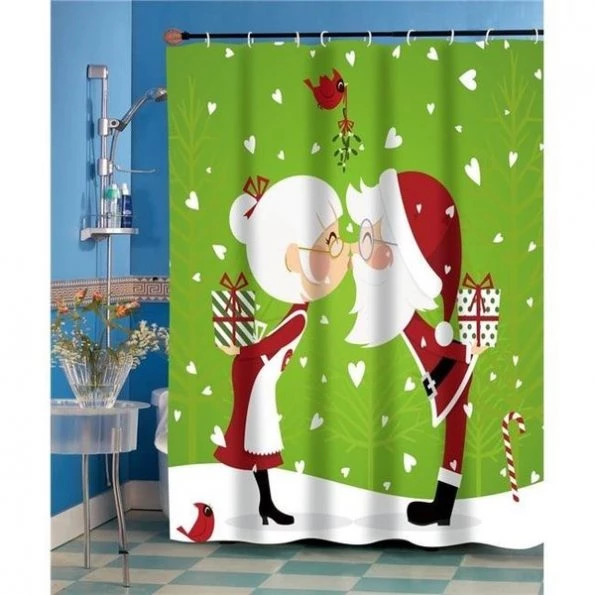 Carnation Home Fashions FSCC-KC Kissing Claus Fabric Shower Curtain; Multi Color