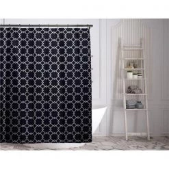Duck River ALYSSA 13948D=12 Fabric Shower Curtain Liner – Geometric – 70"W x 72"L – Navy Blue