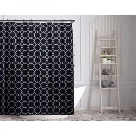 Blackout 365 Duck River ALYSSA 13948D=12 Fabric Shower Curtain Liner - Geometric - 70"W x 72"L - Navy Blue