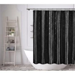 Kensie ZANE 14350D=12 Fabric Shower Curtain Liner – Metallic Diamond – 72"W x 72"L – Black