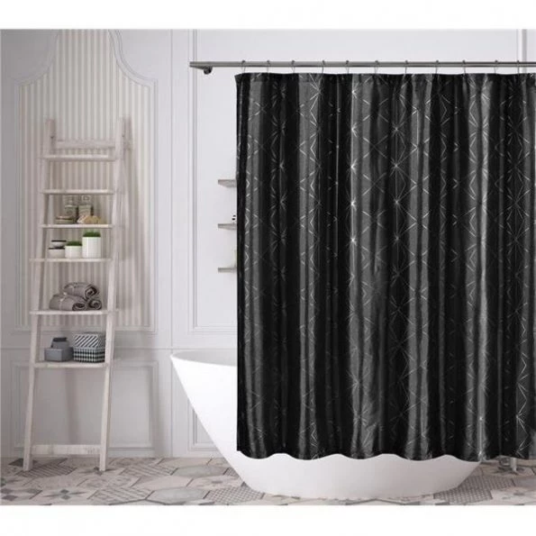 Kensie ZANE 14350D=12 Fabric Shower Curtain Liner – Metallic Diamond – 72"W x 72"L – Black