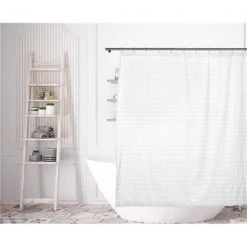 Kensie AALI 14582D=12 Fabric Shower Curtain Liner – Stripe Textured – 70"W x 72"L – White