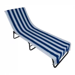 Design Imports 70044A 26 x 82 in. Blue Stripe Lounge Chair Beach Towel With Top Fitted Pocket