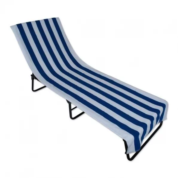 Design Imports 70044A 26 x 82 in. Blue Stripe Lounge Chair Beach Towel With Top Fitted Pocket