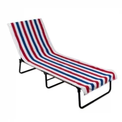 Design Imports 70338A 26 x 82 in. Red; White & Blue Stripe Lounge Chair Beach Towel With Top Fitted Pocket