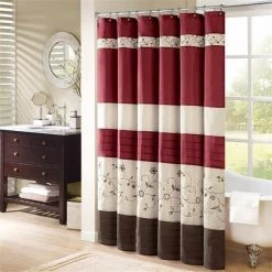 Madison Park MP70-644 Serene Embroidered Shower Curtain; Red