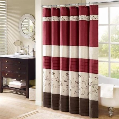 Madison Park MP70-644 Serene Embroidered Shower Curtain; Red