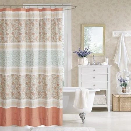 Madison Park MP70-3038 Dawn Cotton Shower Curtain; Coral - 72 x 72 in.