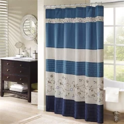 Madison Park MP70-3452 Serene Embroidered Shower Curtain – Navy