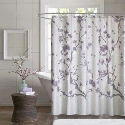 Madison Park MP70-4172 72 x 72 in. Holly Cotton Shower Curtain – Purple
