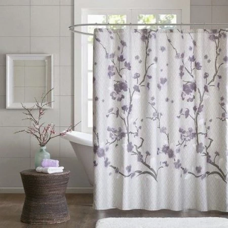 Madison Park MP70-4172 72 x 72 in. Holly Cotton Shower Curtain - Purple