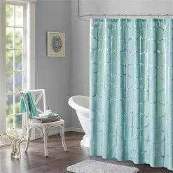 Intelligent Design ID70-1291 72 x 72 in. Raina Printed Metallic Shower Curtain – Aqua