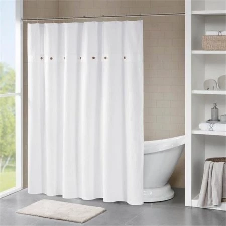 Madison Park MP70-5636 72 x 72 in. Rianon Finley 100 Percent Cotton Waffle Weave Textured Shower Curtain; White