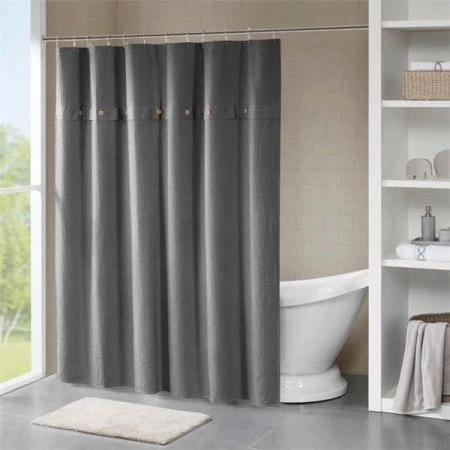 Madison Park MP70-5637 72 x 72 in. Finley Cotton Waffle Weave Textured Shower Curtain; Grey