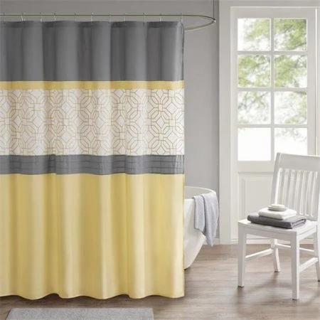 510 Design 5DS70-0096 72 x 72 in. Embroidered & Pieced Shower Curtain with Liner - Yellow & Gray