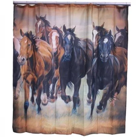 DLC 62015 Traveling Team Rustic Galloping Horses Fabric Shower Curtain - 0.1 x 70.75 x 70.75 in.